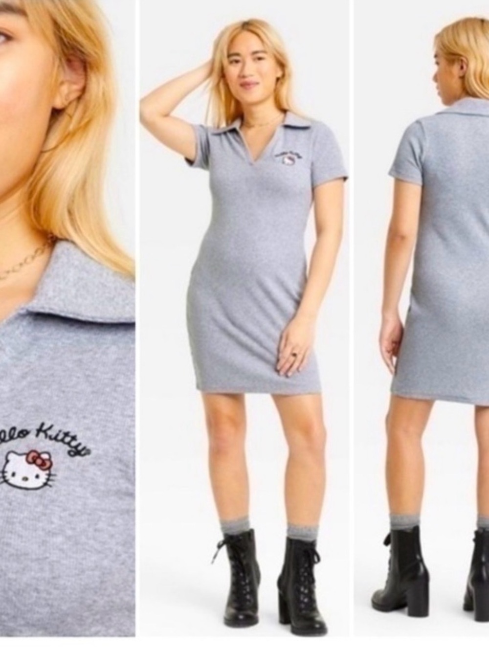Hello Kitty Light Grey Polo Knit Mini Dress